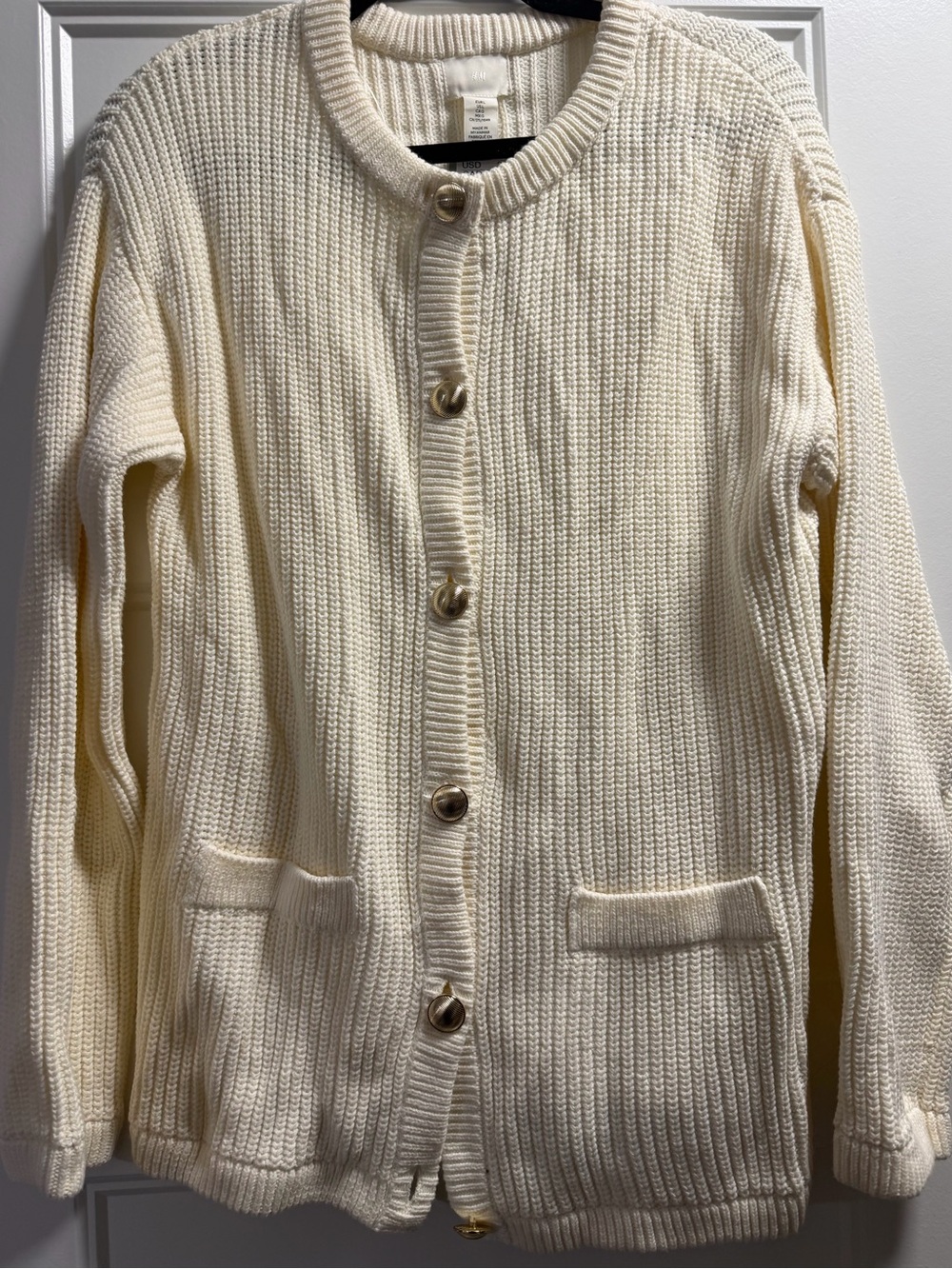 H&M Cream Ribbed Button-Front Men's Cardigan